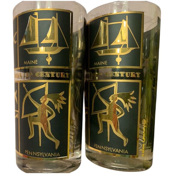 MCM Helen Conroy Signed Highball Cocktail Weathervanes 17th Century Set of 4 - Picture 5 of 8